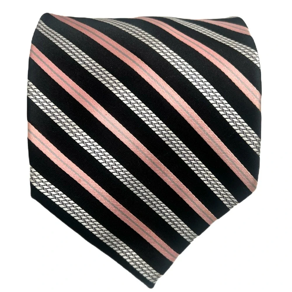 Pierre Cardin 100% Silk Handmade Designer Tie Black Peach Striped Luxury Necktie